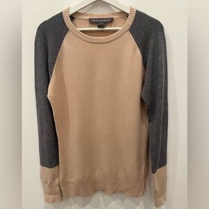 French Connection womens sz large Knit Rib Grey & Cream Sweater academia